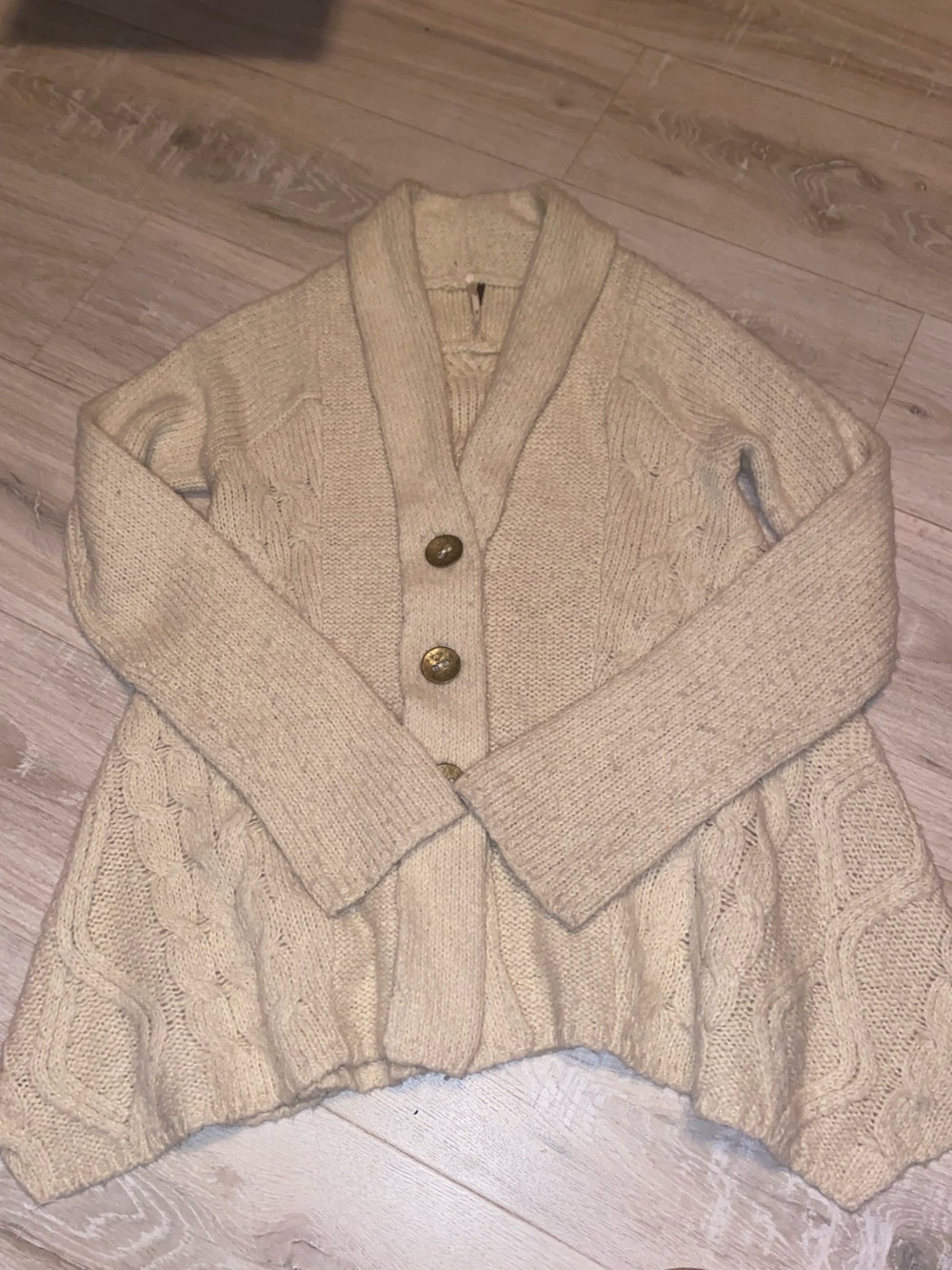 Free people wool blend S Beige Cable-Knit Button Cardigan Sweater